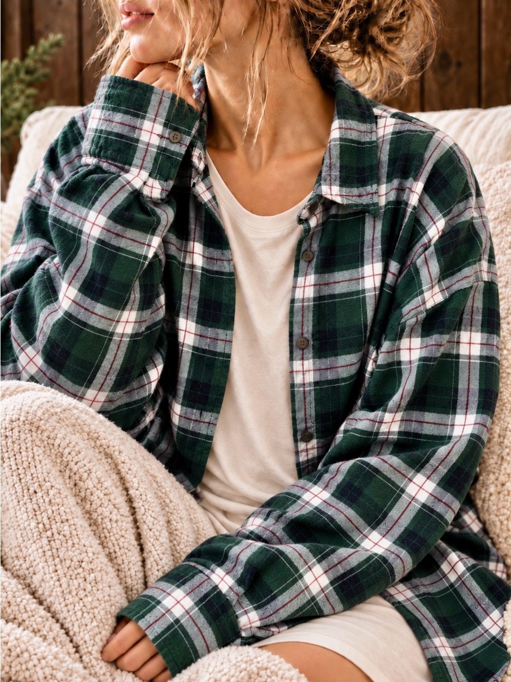 St John’s Bay Green Plaid Flannel Long Sleeve Shirt Oversized Large
